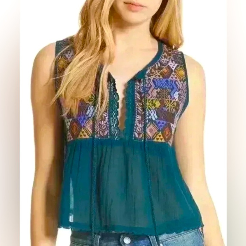 Free People Boho Embroidered Crop Tank Top Size Small